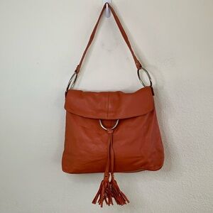 ALFANI Ovaro Orange Pebble Leather Handbag Shoulder Bag Festival Hippie 70s BOHO
